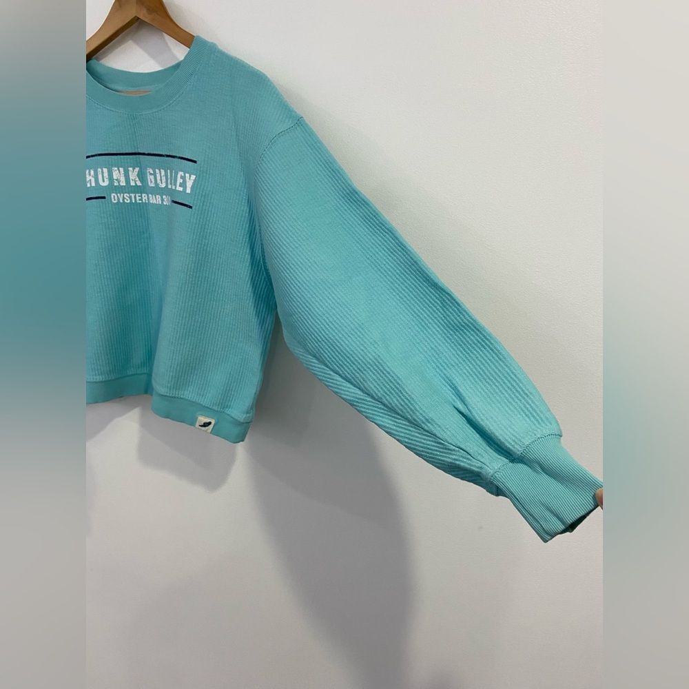 Unwind by League Solid Seaglass Long Sleeve Cropped Sweatshirt Size Small - Picture 4 of 9